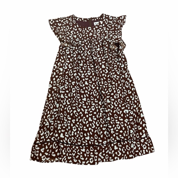 &merci Brown & White Leopard Ruffle Short Sleeve Swing Dress Women’s Sz Small - Picture 3 of 13